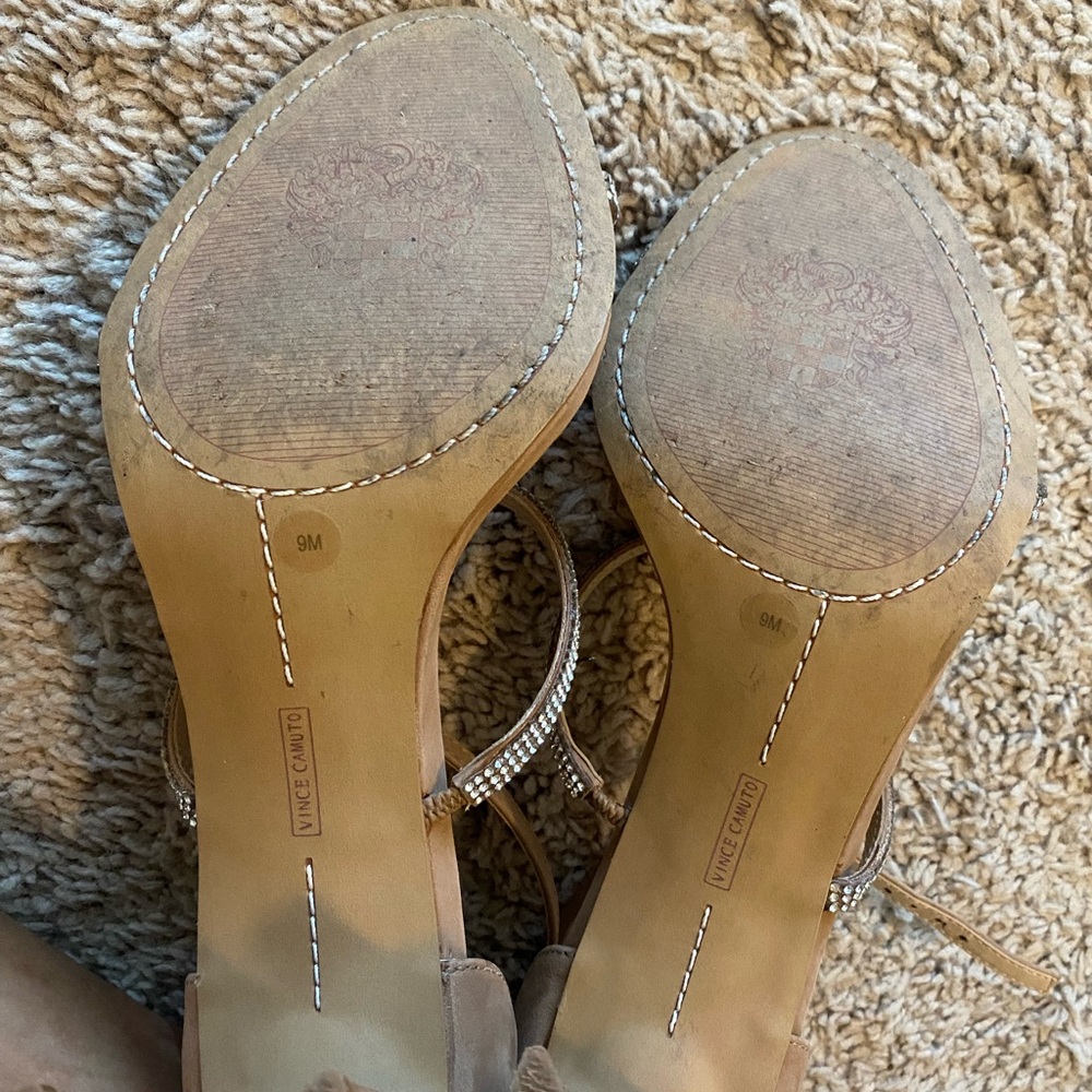 Vince Camuto Tan Gemstone Block Heel Sandals - Picture 3 of 5